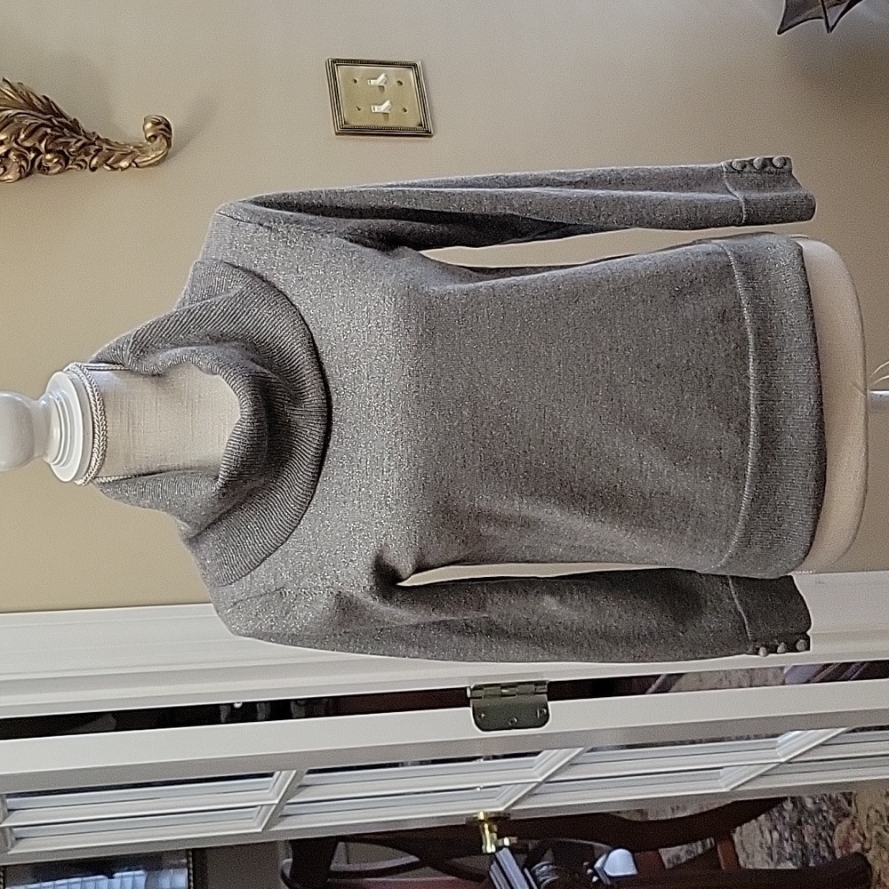 Talbots Petite Gray silver Merino wool pullover sweater cowlneck long sl MP EUC…